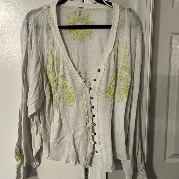 Free People - Margie Womens Mesh Embroidered Button-Down Top - Picture 3 of 4